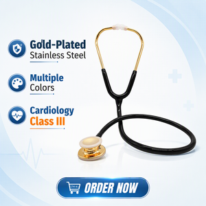 <span class=keywords><strong>Stetoscopio</strong></span> cardiologico manuale a doppia testina in acciaio inossidabile placcato oro classico all'ingrosso, personalizzabile in vari colori - Fortuna - Product Image 1