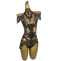 Combinaisons Scintillantes Diamantées Tenues de Stripper Body de Danse Pole Débardeur Club Nocturne Bar Fête Combinaison Une Pièce Femme Body Sexy Strass