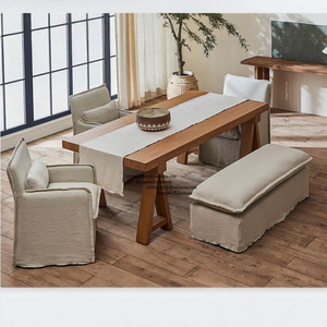 Fauteuils, chaises de salle à manger, canapés et meubles lavables en tissu de <span class=keywords><strong>lin</strong></span> <span class=keywords><strong>blanc</strong></span> crème de style <span class=keywords><strong>japonais</strong></span> moderne nordique - Product Image 3