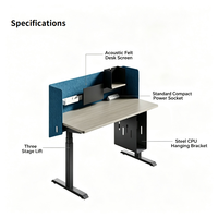 Bureau réglable en hauteur à trois niveaux avec support pour tour d'ordinateur suspendu, disponible en plusieurs couleurs, adapté aux bureaux.