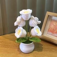 DREA Tendance Fleur Tricotée Main en Pot, Muguet au Crochet, Décoration Maison et Voiture