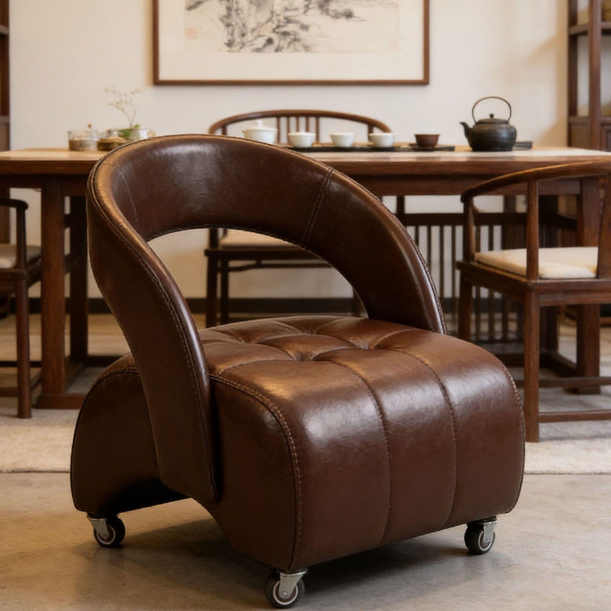 French-style brown large back stool