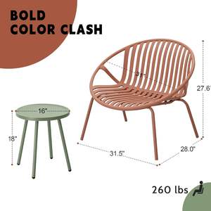 Juego de Muebles de Patio de Bambú de 3 Piezas al por Mayor con Mesa <span class=keywords><strong>Bistro</strong></span> Verde y Sillas Naranjas para Jardín, Piscina y Terraza - Product Image 4