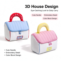 Grande trousse de toilette en forme de maison, jolie petite trousse de maquillage en toile avec fermeture éclair, trousse de toilette portable pour les voyages