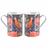 Tasses en porcelaine personnalisées uniques à motif floral et d'oiseaux vintage 15 oz, impression artistique exquise, compatibles micro-ondes et lave-vaisselle, réutilisables avec poignée