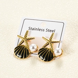 1 paire de boucles d'oreilles en acier inoxydable en forme d'étoile de mer et de coquillage, tendance, colorées, style océan, pour l'été et la plage, pour femmes et filles - Product Image 6