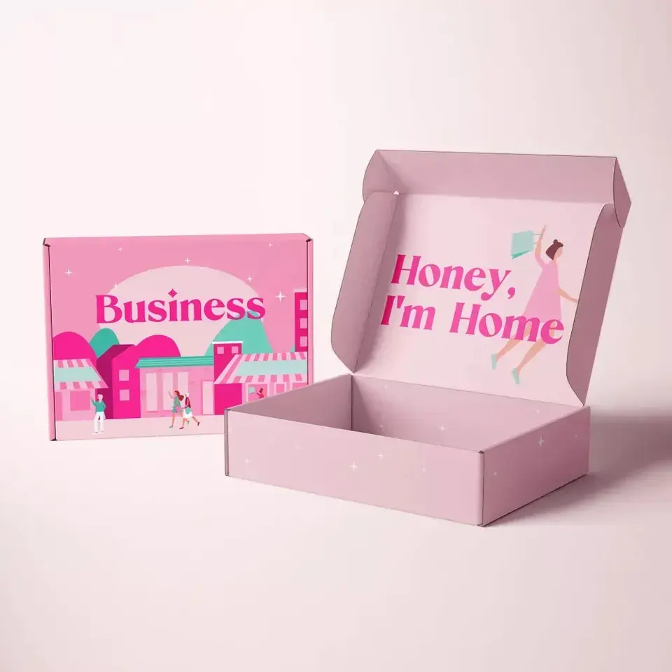 新しいデザインピンク色パーソナライズされたサイズ丈夫な段ボール折りたたみ段ボール素材ピンクのメールボックス