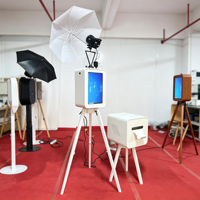 Machine de photomaton en bois double face avec écran tactile avant 18,5 pouces pour iPad et compatible appareil photo reflex numérique arrière, idéale pour la location événementielle et l'utilisation professionnelle