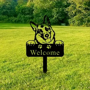 Elegant Iron Shepherd Dog Commemorative Stake Garden Metal Craft with Logo Design