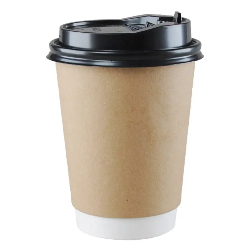 Custom printed logo disposable double ripple wall hot stamping coffee paper cups with lid