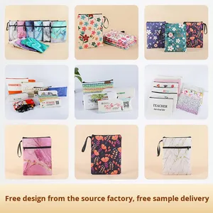 Pochette à fermeture éclair en toile écologique avec logo personnalisé, étui à crayons, organiseur de maquillage, sac à monnaie, motif géométrique - Product Image 2
