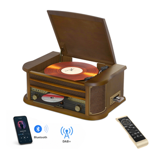 Tourne-disque multifonction en bois pour CD, cassette, <span class=keywords><strong>vinyle</strong></span>, radio DAB sans fil, USB, <span class=keywords><strong>encodeur</strong></span> AUX, télécommande - Product Image 1