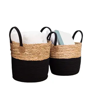 Cestini portaoggetti in vimini e cotone intrecciati a mano naturali cestino di paglia per decorazioni per la casa