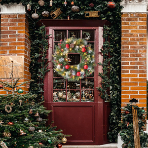 <span class=keywords><strong>Guirlande</strong></span> de porte de Noël artificielle éclairée de 40 cm, ornements suspendus, couronne de Noël à LED avec <span class=keywords><strong>boule</strong></span>, décoration de Noël d'extérieur - Product Image 2