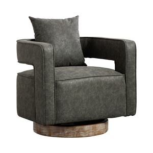 เก้าอี้บาร์เรลสีเทาโมเดิร์นแบบมีพนักพิงเปิดได้ หุ้มหนัง PU พร้อมฐานแบบวีเธอร์ด สำหรับห้องนั่งเล่น - Product Image 6