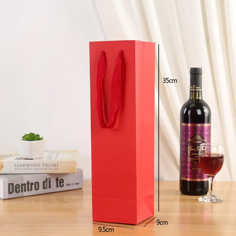 ถุงของขวัญขวดไวน์แบบเดี่ยวถุงของขวัญไวน์แบบสั่งทำราคาถูกถุงกระดาษสำหรับไวน์