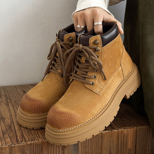 Men Autumn Short <b>Boots</b> All-match Yellow <b>Boots</b> Women British Style Thick Sole <b>Fleece</b> Lined Work <b>Boots</b> Breathable Low Heel <b>Boots</b> - Product Image 4