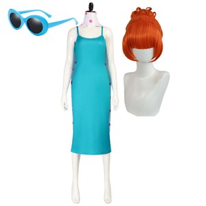 Adult Women Halloween Party Roleplay Suit <strong>Gru</strong> Wife Lucy Wilde Cosplay Blue Dress Scarf <strong>Costume</strong> DONG-012 - Product Image 1