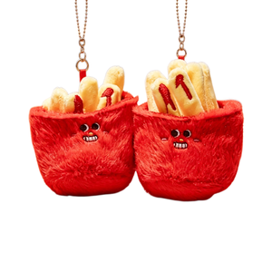 2 Portachiavi in peluche a forma di hot dog, coppia coordinata con occhi mobili e lattuga, ciondoli morbidi a forma di snack per migliori amici - Product Image 6