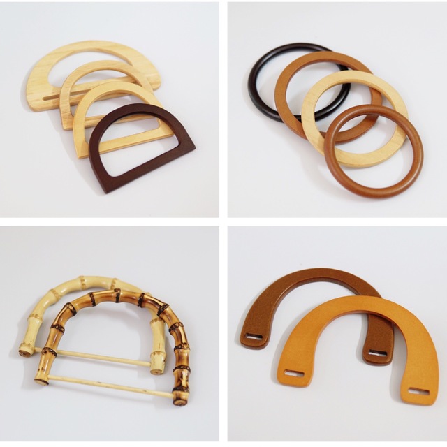 Replacement Accessories D Shape Round Wooden Bag Handles for DIY Handmade Handbags Purse Beach Straw Bag Frame Kiss Clasp