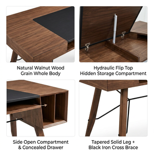 Contemporary Oversized Slender Natural Solid Wood Work Bureau Wide Extended Tabletop Writing <b>Unit</b> with Freestanding Book Rack - Product Image 4