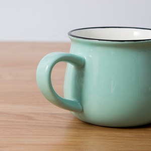 Taza grande de porcelana con borde estampado a mano, cerámica esmaltada con logo personalizado, azul, café, té, leche, <span class=keywords><strong>capuchino</strong></span>, 14oz - Product Image 6