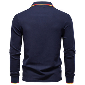 Chemise à manches longues pour homme, bleu marine, polyester, col classique, vêtement de loisirs respirant et décontracté - Product Image 3