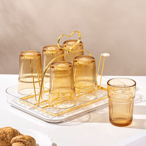 Elegante Juego de Vasos de Vidrio Ámbar para Café, Té, Leche, Uso en Fiestas, con Diseño Acanalado y Resistencia a Altas Temperaturas - Product Image 2