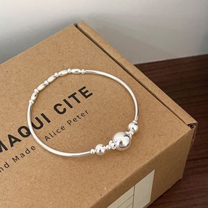 S925 Sterling <b>Silver</b> <b>Beaded</b> Bangle Bracelet For Women Ball Shape Geometric Design Everyday Wear Jewelry - Product Image 3
