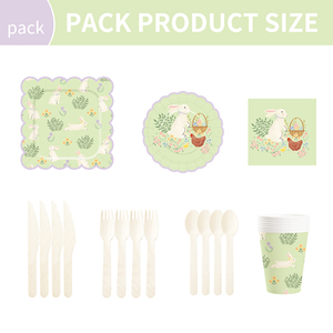 DAMAI Happy <b>Easter</b> Theme Table Decorations <b>Kit</b> Light Green Disposable Paper Plates Banner Napkin Party Tableware Set - Product Image 6