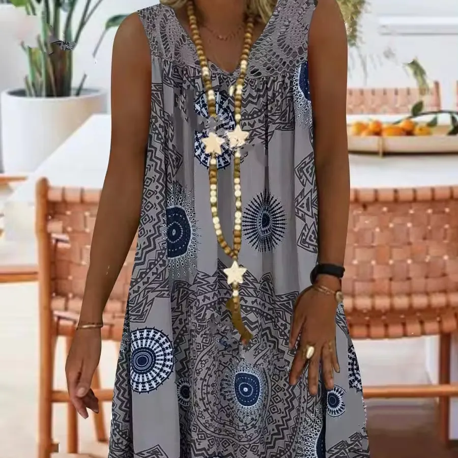 Dames Mouwloze Casual Boho Zomerzak Tropische Bloemensplit Zonnejurk Bohemian Strand Coverup Cami Top Lange Rok Jurk