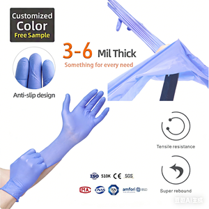 Gants jetables en nitrile violet 5mil avec bout des doigts texturé anti-impact EN374/CE certifié non stérile utilisation de l'industrie alimentaire de travail - Product Image 3