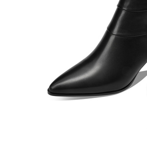 Nouvelles <span class=keywords><strong>Bottines</strong></span> <span class=keywords><strong>Femme</strong></span> Style Britannique à Bout Pointu, en <span class=keywords><strong>Cuir</strong></span> de Vachette Véritable, à Enfiler, avec Boucle et <span class=keywords><strong>Talon</strong></span> Carré, Idéales pour l'Automne - Product Image 3