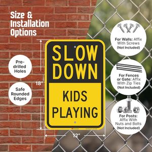 Señal Reflectante de Aluminio 'Reduzca la Velocidad, Niños Jugando', Señal de Seguridad Residencial Negra y Amarilla para Vecinados y Zonas Escolares - Product Image 2