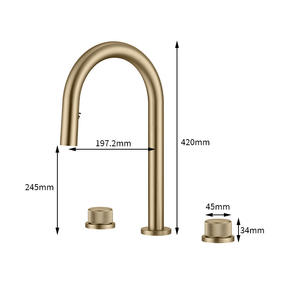 حنفية حمام منفصلة بثلاث فتحات من هونغديك، مصنوعة من الذهب المصقول، تُثبت على سطح الطاولة، مناسبة للمطبخ وغسل الخضروات - Product Image 3
