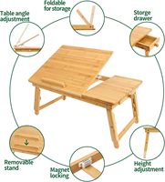 Plateau de service en bambou pour le petit-déjeuner, hauteur réglable, pieds pliables, tiroir de rangement, support pour la lecture, bureau portable pour ordinateur portable pour le lit