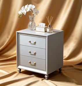 Modern Luxury <b>Grey</b> Solid Wood Nightstand,3 Drawers Gold Metal Handle Short Feet Bedside <b>Cabinet</b> for Contemporary Bedroom Night S - Product Image 2