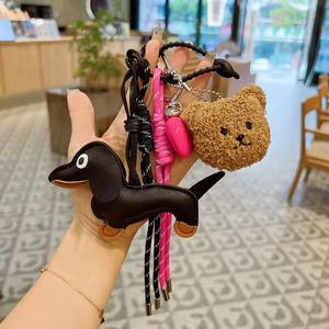 Hot Style Dachshund <b>Key</b> <b>Chain</b> Distinctive PU Leather Woven Rope Design Ins Style Puppy Hanging Ornaments with Bag Packaging - Product Image 4