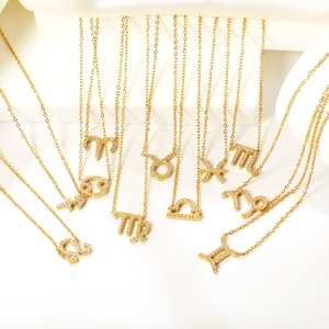 Fabricant Collier à pendentif étanche en acier inoxydable plaqué or 18 carats avec 12 signes du zodiaque en zircon plaqué or pour femmes - Product Image 1