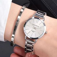 Ensemble de 2 Pièces : Montre Femme de Luxe, Cadran Simple, Bracelet Creux, Mode Dorée, Bracelet Lettre Gravée, Montre à Quartz pour Étudiante et Dame