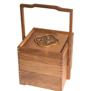 Caja de almacenamiento portátil de madera de nogal negro, estilo chino, 38x20x12cm, con asa, para frutas, pasteles, embalaje de regalo - Product Image 5