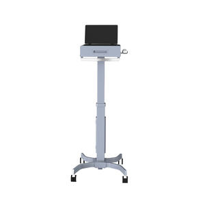 Chariot de travail moderne pour hôpital, en aluminium gris, avec 4 roues silencieuses et ressort à gaz, pour ordinateur portable et moniteur - Product Image 1