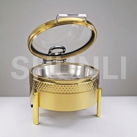 Réchaud de buffet professionnel pour hôtels et restaurants, luxe moderne, or rose, en acier inoxydable martelé