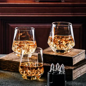 Özelleştirilmiş temizle elmas şekilli kristal viski bardağı Tumbler eski moda Bourbon gözlük şarap bardağı