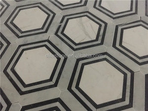 Carrara trắng hình dạng Kim Cương Đá khảm với màu xám bằng tia nước đẹp trai Gạch <span class=keywords><strong>Mosaic</strong></span> cho trang trí nội thất tường trong nhà và flo - Product Image 2