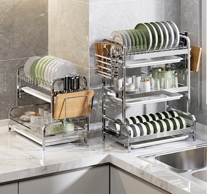 Çift Katlı Modern Paslanmaz Çelik Ayrılabilir Bulaşık Kurutmalığı, Mutfak Gereçleri ve Kesme Tahtası Tutucu, Katlanabilir ve İstiflenebilir, Mutfak Depolaması İçin - Product Image 2