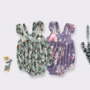 Factory Summer Flowers Newborn bamboo Clothes Headband Baby Girl' Ruffle Rompers Floral Baby Romper Girls Clothes 6980