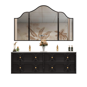 Mueble de Baño de Pared Estilo Vintage Francés Personalizado con <span class=keywords><strong>Lavabo</strong></span> Integrado de Cerámica Curvado en Caliente, <span class=keywords><strong>Lavabo</strong></span> Inteligente para Maquillaje - Product Image 5