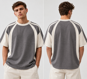 Drop Shoulder 300 Gsm Oversized <b>Tshirt</b> 100% Cotton Heavyweight Color Block Crew Neck T-shirt Custom Logo OEM Manufacturer - Product Image 2