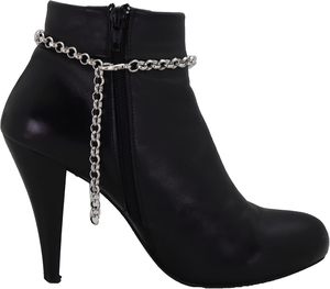 Pulsera de cadena para botas de mujer, estilo occidental, de metal plateado, con dije de medallón de león grande, SET BC - Product Image 3